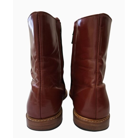 DIEPPA RESTREPO Cognac Patent Leather Ankle Boots With Side Zipper Women's Sz 7 - Picture 3 of 9